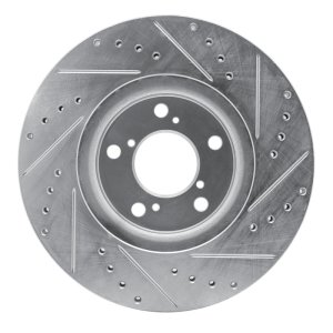 Honda Ridgeline Brake Rotor (1) - Front Left - R1 Concepts - Drilled & Slotted - Silver - `06-`14